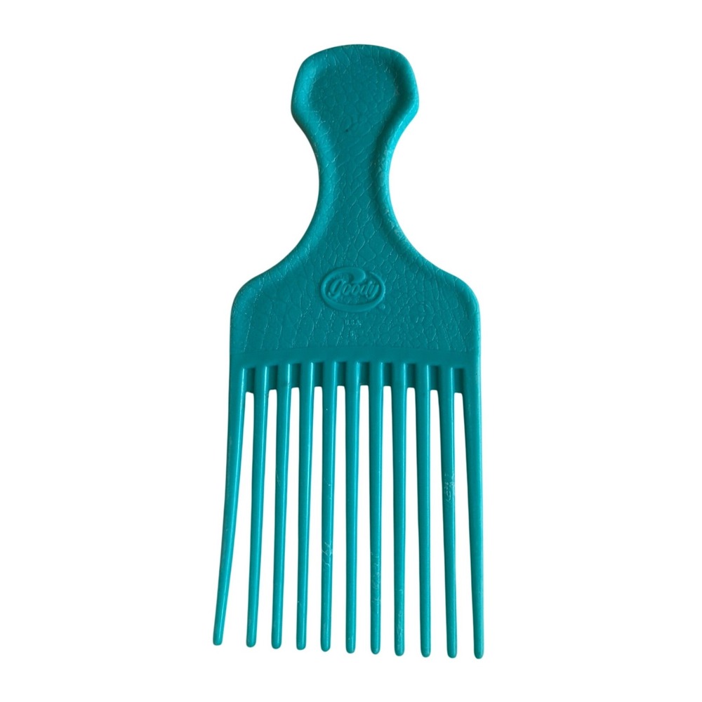 Goody Hair Pick Teal Blue Vintage 6.5" Textured Handle Wide Tooth Comb USA Made